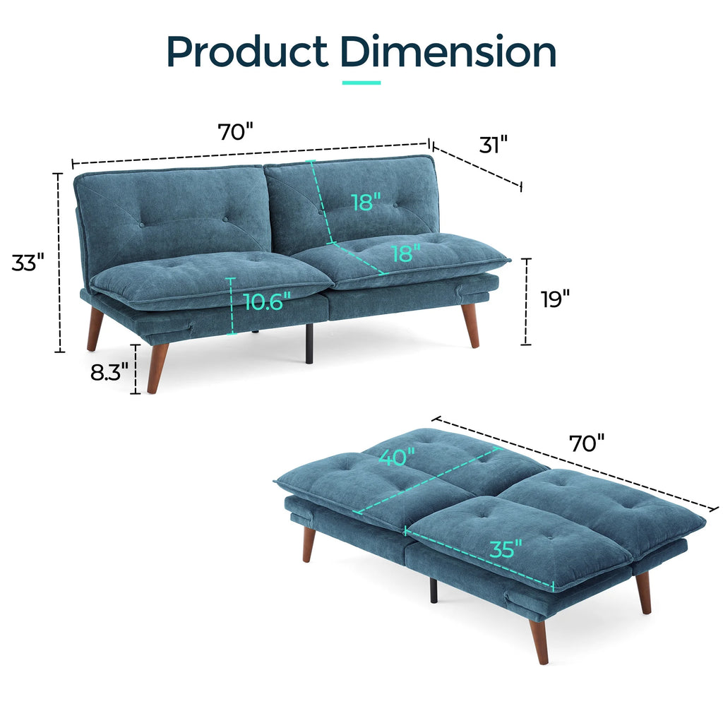 Linsy Home 70" W Chenille Convertible Futon Sofa Bed with Adjustable Armrests, Green