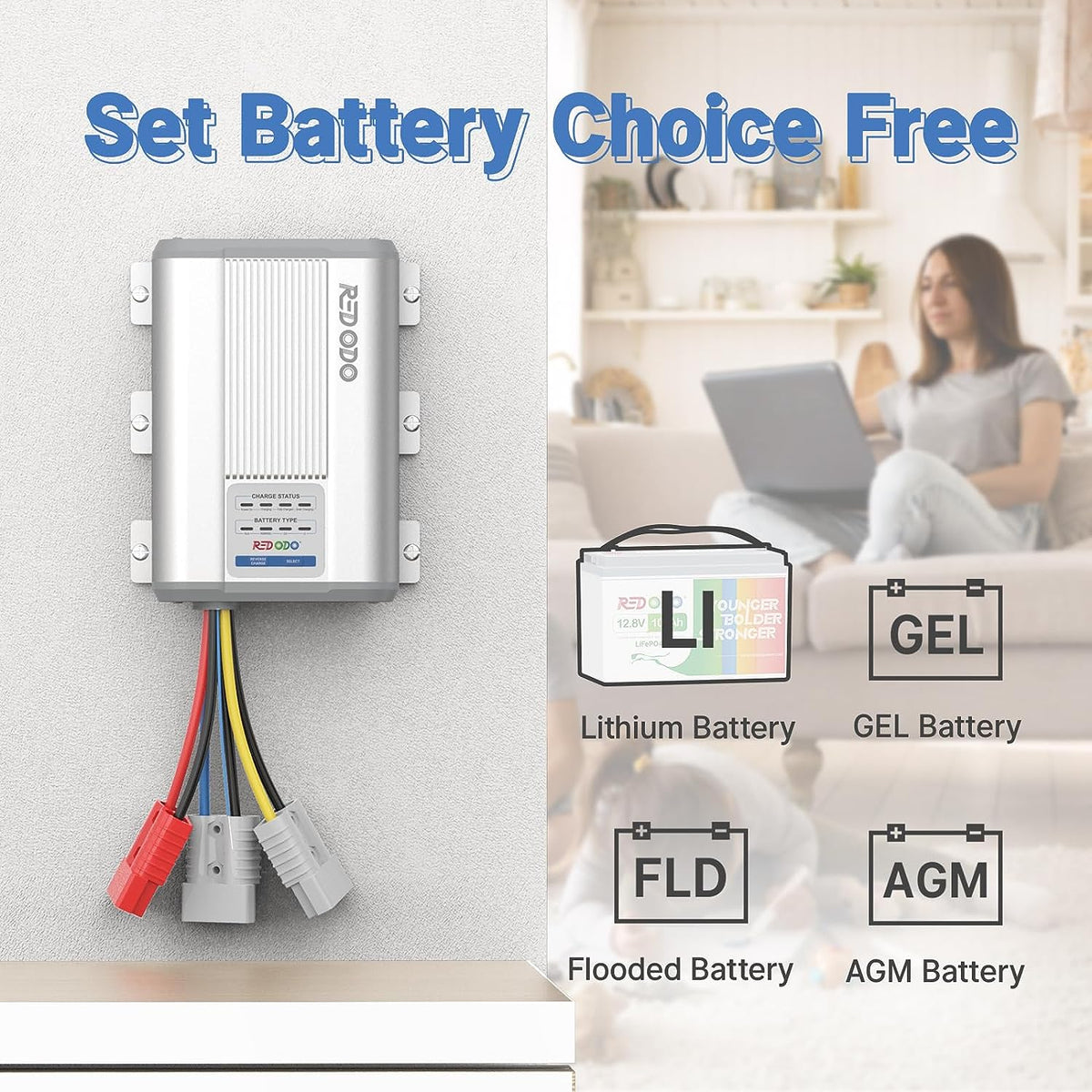 Redodo 12V 40A DC to DC Charger with MPPT, On-Board Charger for AGM, Gel, SLA, Lithium, Dual Input Battery Charger with LED Indicators&Anderson Connector, Using for RV, Camper, Van, Vehicle, Marine