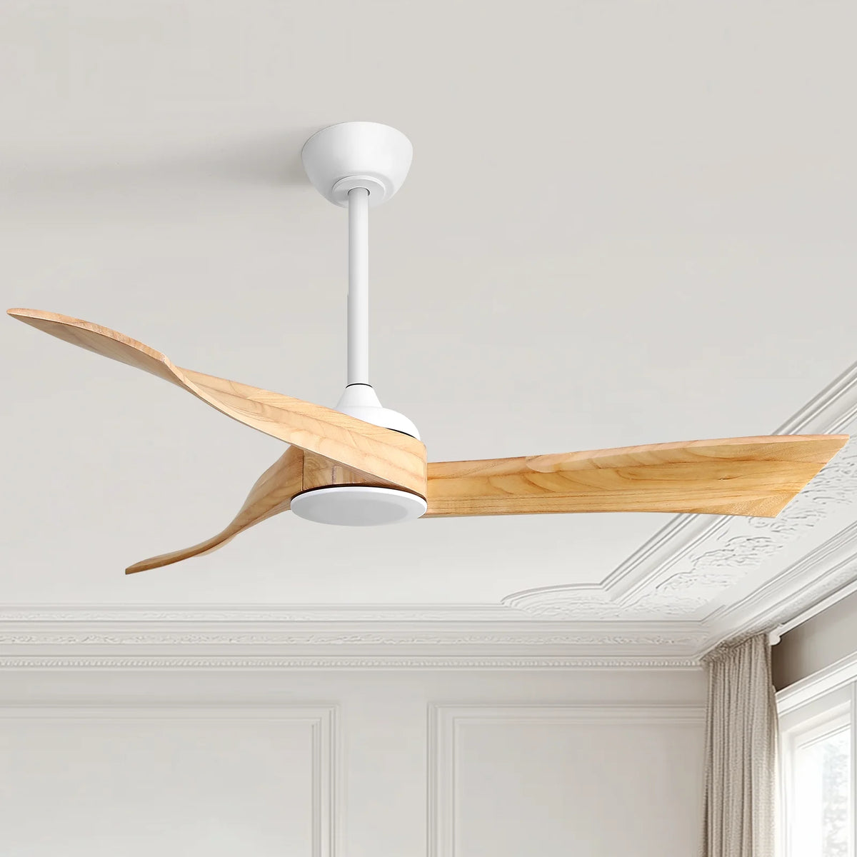 Sofucor 52" Wood Ceiling Fan No Light, 6 Wind Speeds, 3 Blades with Reverse Airflow, Black
