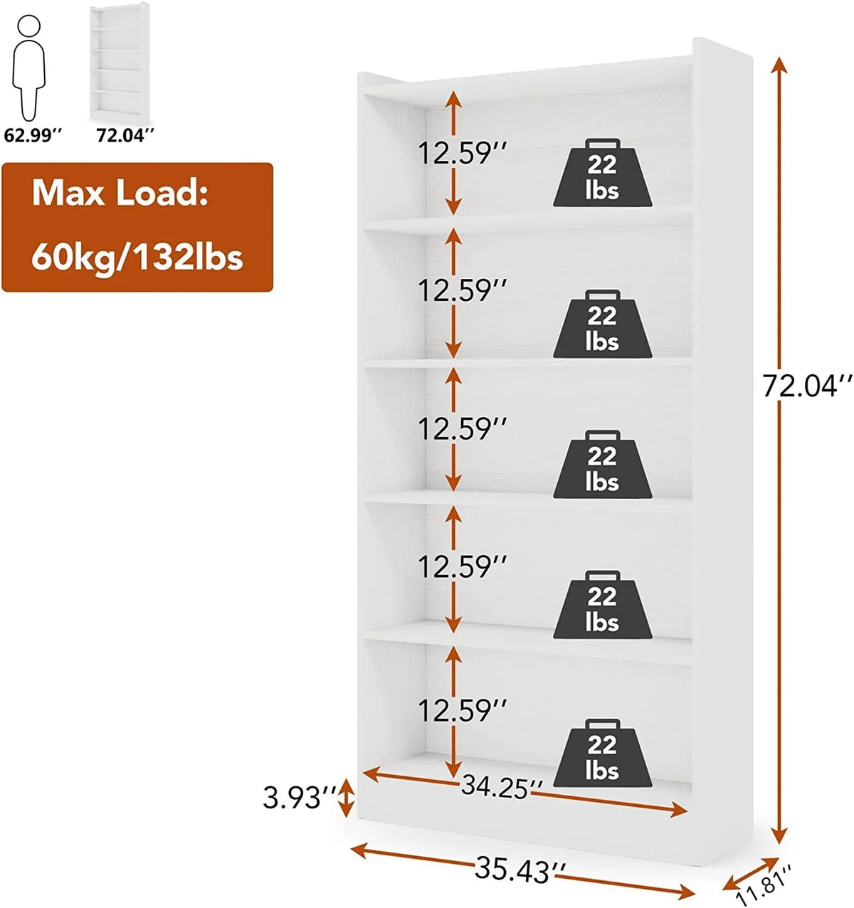 Tribesigns 72" Tall Bookshelf, Modern 6-Shelf Open Bookcase, White
