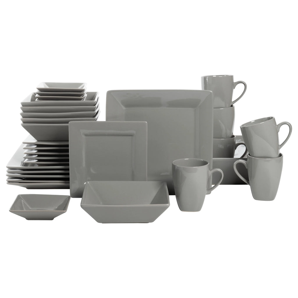 10 Strawberry Street Nova Square 40 Piece Stoneware Dinnerware Set, Gray