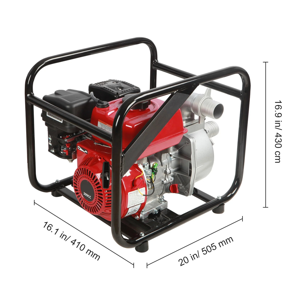 KFFKFF 7 HP Semi Trash Pump, 2 inch Gas Powered Water Pump, 142 GPM Water Flow and 148ft Lift, 22ft Suction, 4-Cycle Fuel-Driven Water Pump with 25ft Hose for Pond, EPA Certified