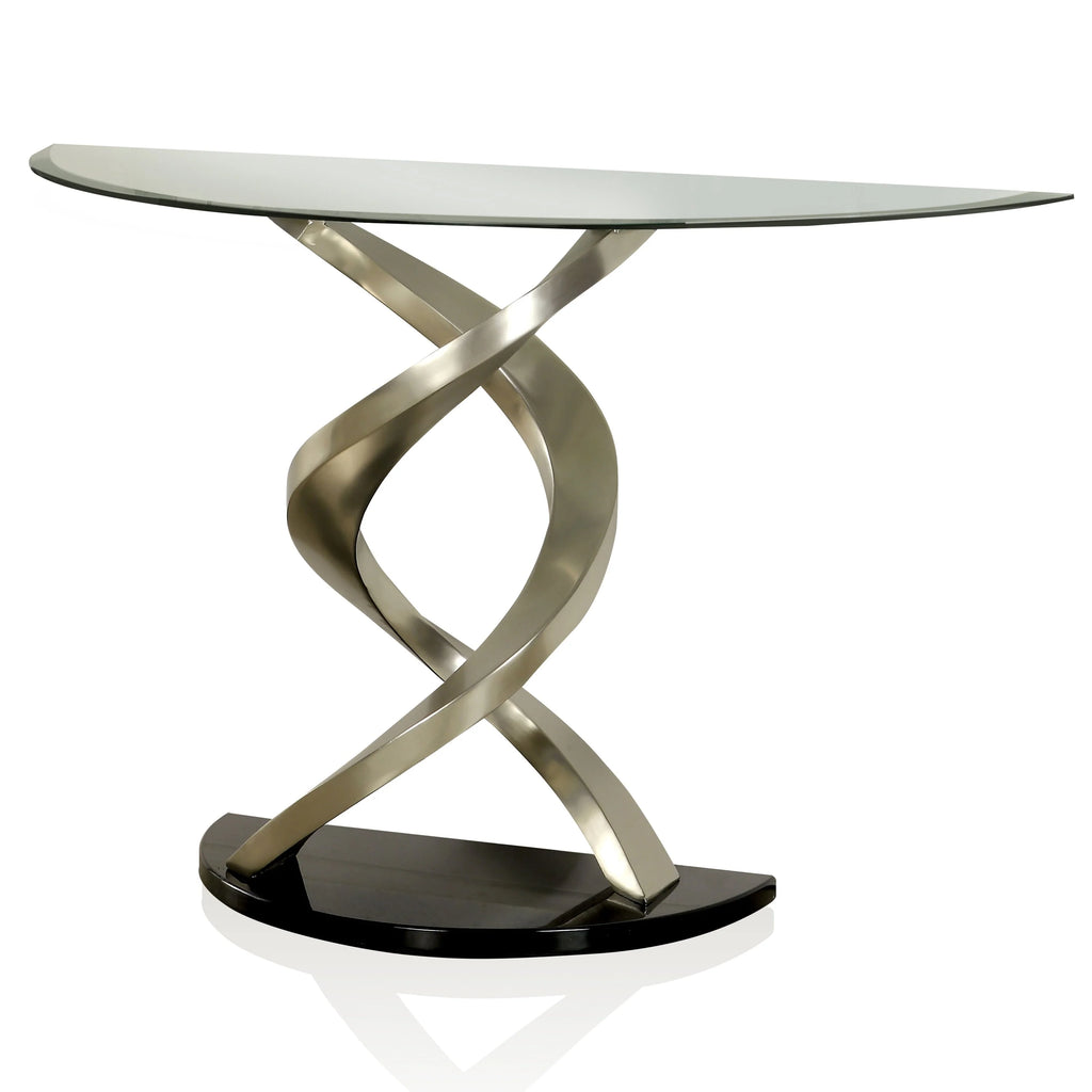 Furniture of America Sele Contemporary Silver 45-inch Glass Top Half-moon Sofa Table by