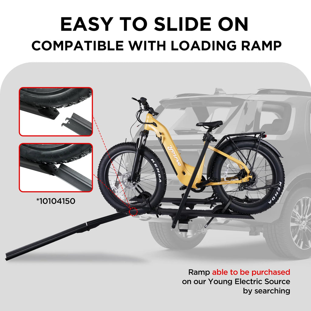 Young Electric Ebike Rack, 200lb Capacity, Alloy Steel Hitch Mount, Fits 5-Inch Fat Tire Bikes, 2-Inch Receiver