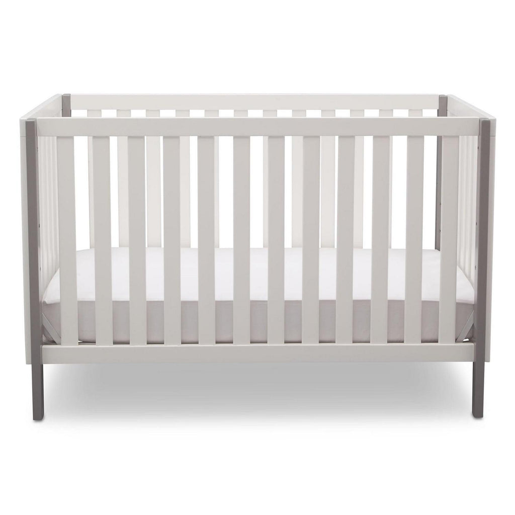 Delta Children Milo 3-in-1 Convertible Crib. Greenguard Gold Certified. Bianca White/Grey