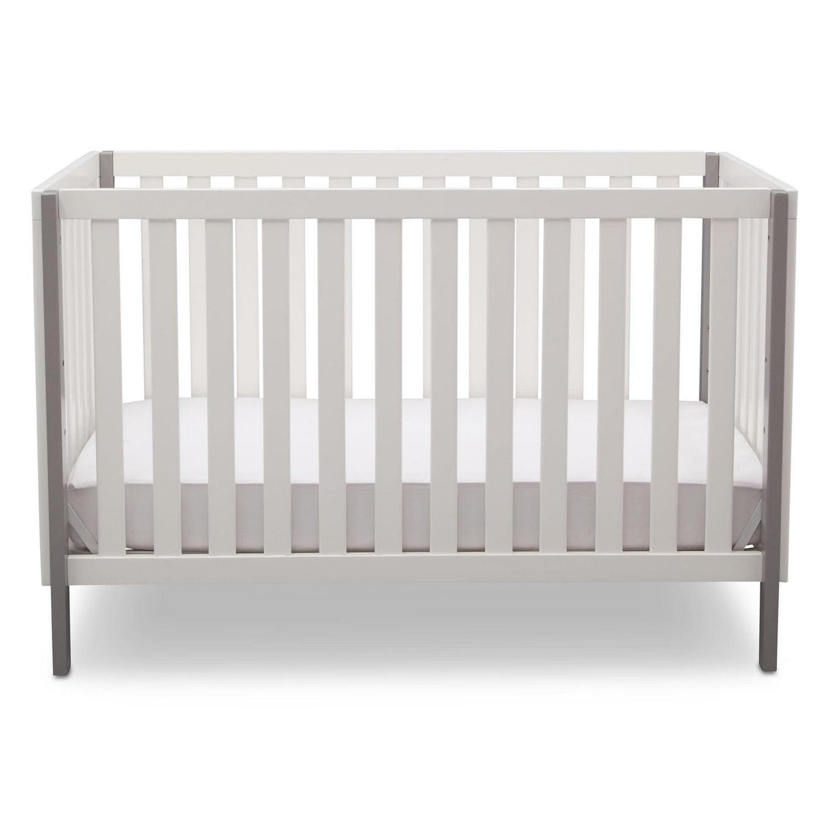 Delta Children Milo 3-in-1 Convertible Crib. Greenguard Gold Certified. Bianca White/Grey