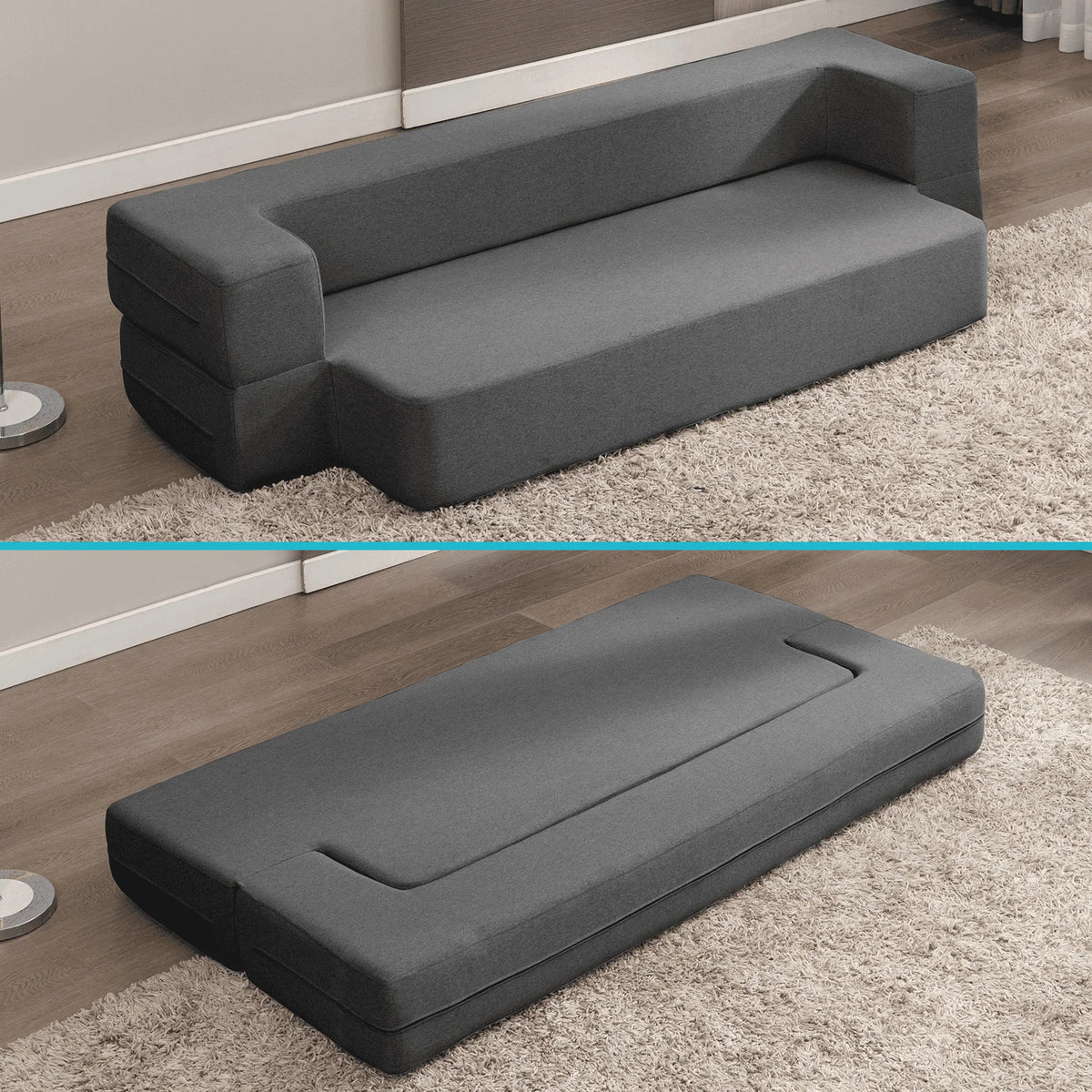 BALUS Folding Sofa Bed, Convertible Sleeper Sofa Bed Queen,Floor Couch Bed,Futon Sofa Bed Memory Foam Mattress,Floor Sofa Bed Twin for Living Room/Bedroom/Guest Room/Home Office,Dark Grey