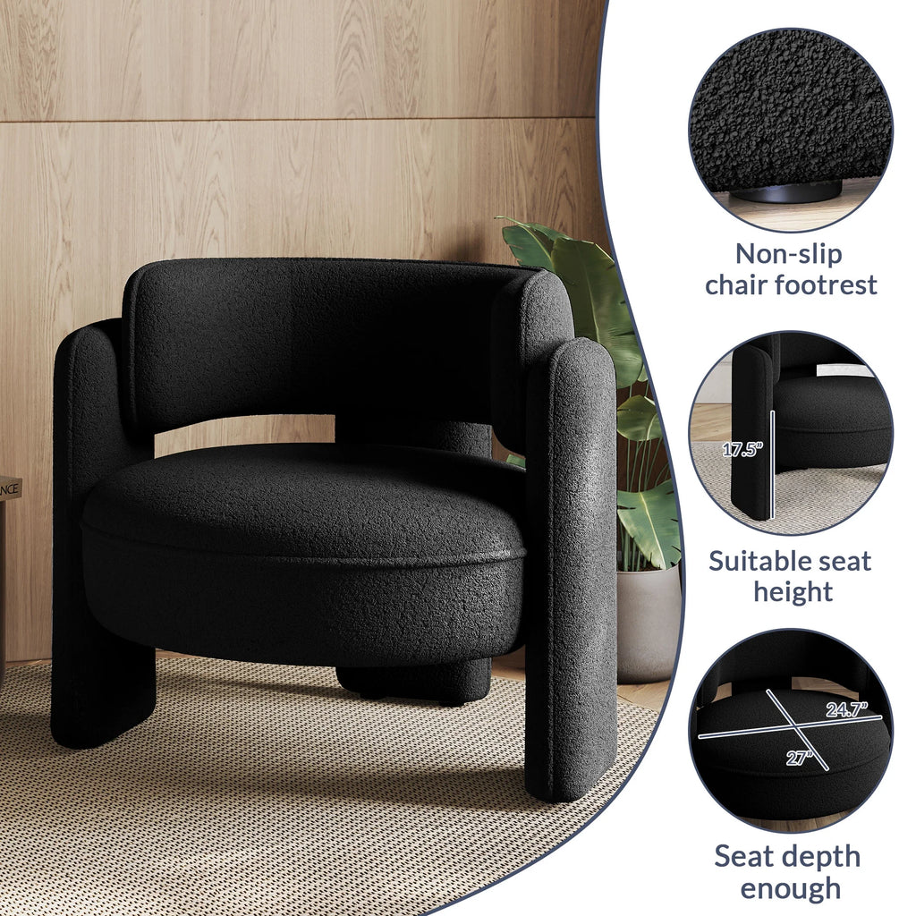 BELLEZE Sherpa Boucle Chair, Modern Barrel Accent Chair Comfy Round Upholstered Armchair Accent Side Chair for Living Room, Bedrooms, Corner - Quinton��White��