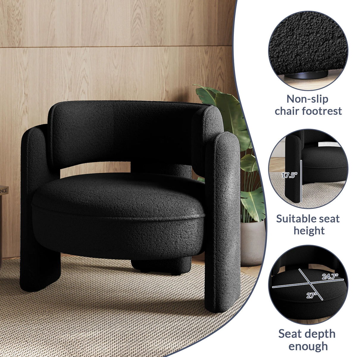 BELLEZE Sherpa Boucle Chair, Modern Barrel Accent Chair Comfy Round Upholstered Armchair Accent Side Chair for Living Room, Bedrooms, Corner - Quinton��White��