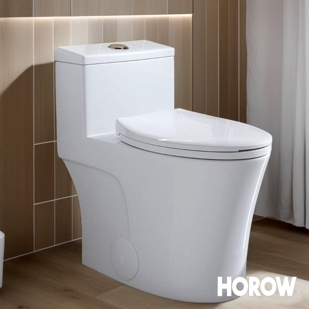 HOROW Compact One Piece Toilet with Comfort Seat ADA Height 17.3" Elongated Dual Flush 0.8/1.28 GPF