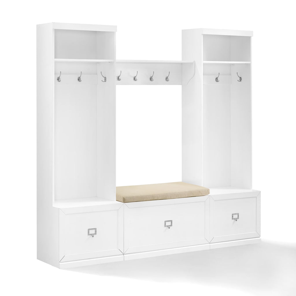 Crosley Furniture Harper 4Pc Entryway Set White - Bench, Shelf, & 2 Hall Trees