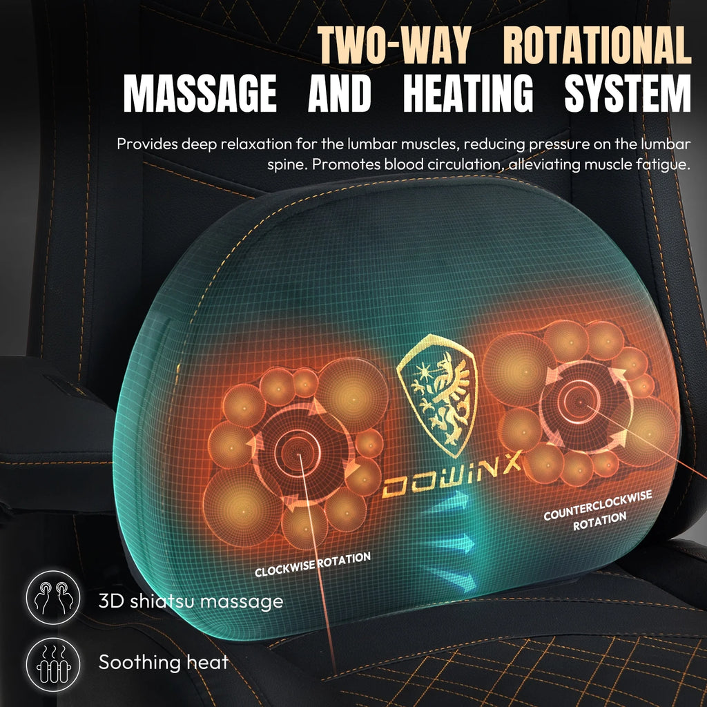 Dowinx Heated Massage Gaming Chair - Ergonomic Recliner with Pocket Spring Cushion, Adjustable Armrests & Footrest, Black-White