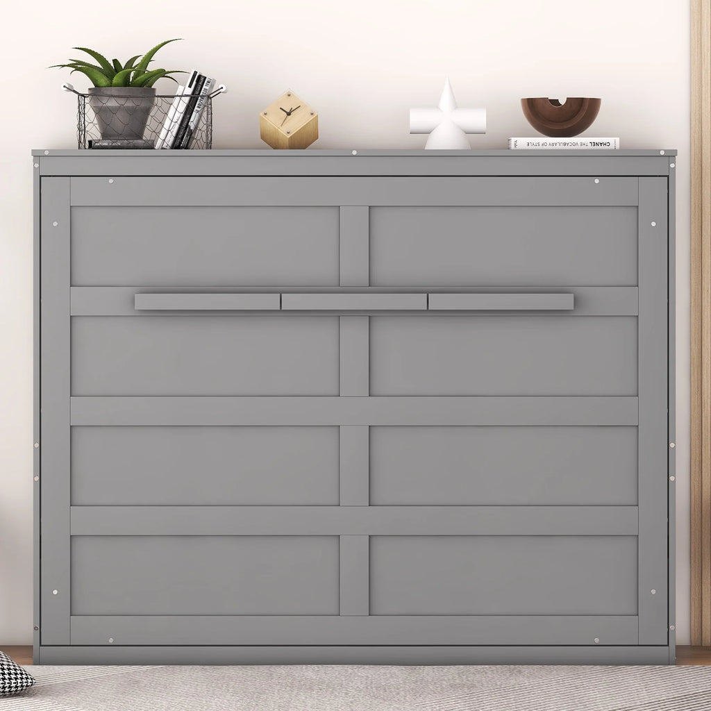 Harper & Bright Designs Full Size Murphy Bed Space-Saving Foldable Wooden Wall Bed with a Shelf for Guest Room Home Office, Gray