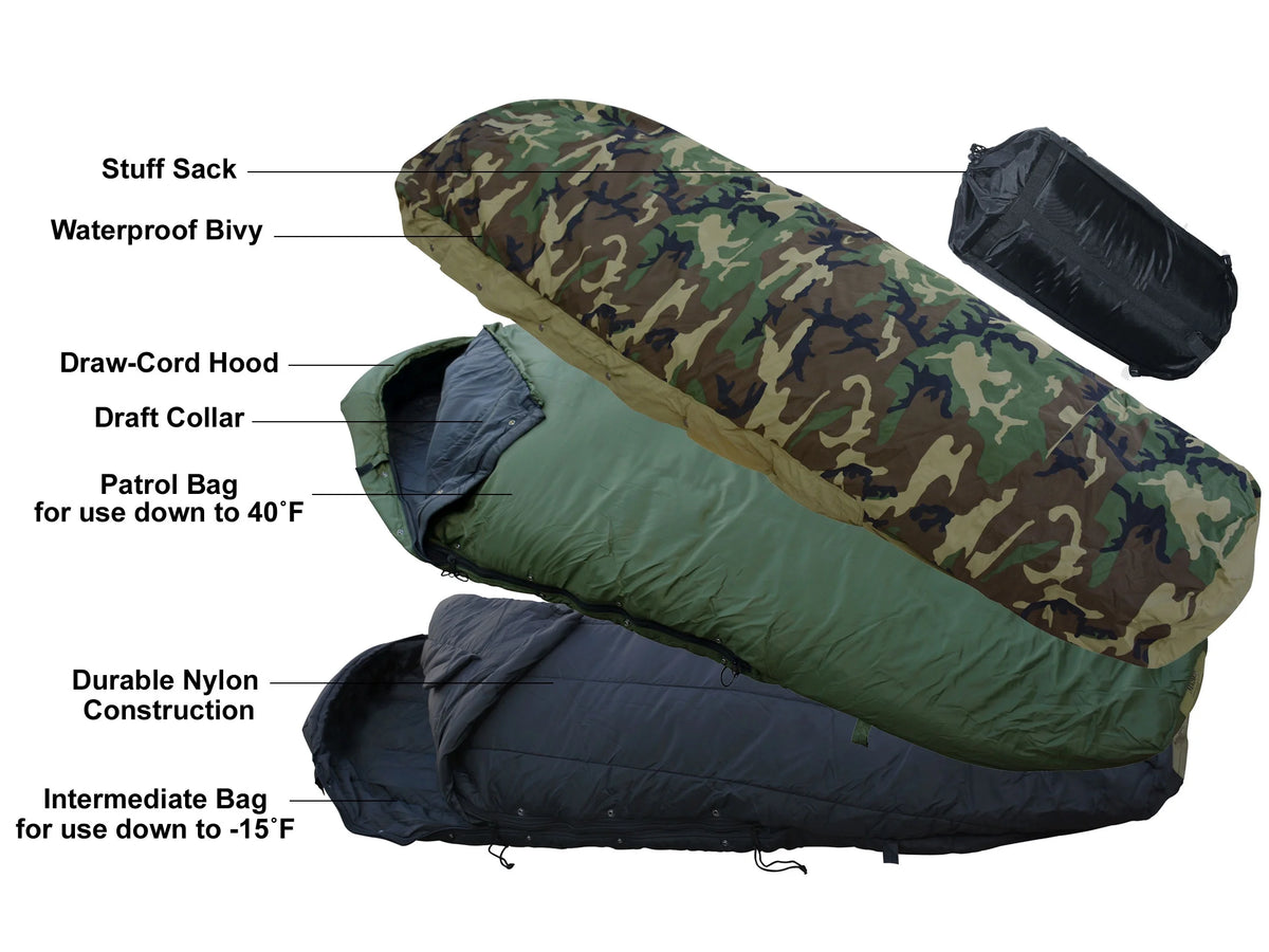 MidwayUSA Military Style 4-Piece ECWS -15 Degree Sleeping Bag System