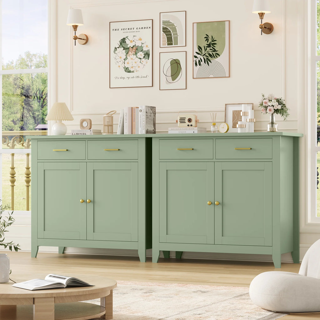 Homfa Entryway Cabinet, Kitchen Storage Cabinet, Farmhouse Buffet Sideboard with 2 Drawers and 2 Doors,Coffee Bar with Storage for Dining Room Living Room,White