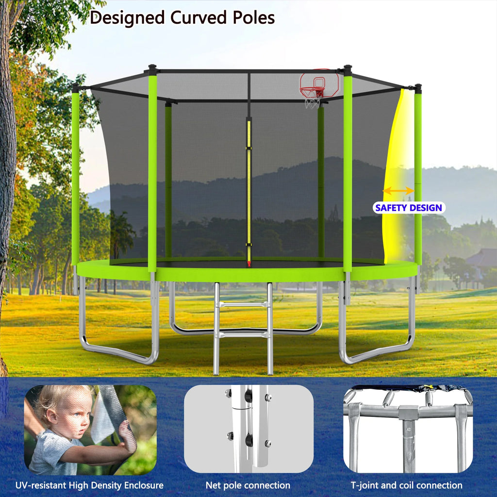8FT Trampoline for Kids,Outdoor Trampoline with Basketball Hoop,Heavy-Duty Trampoline with Safety Enclosure Net,Blue