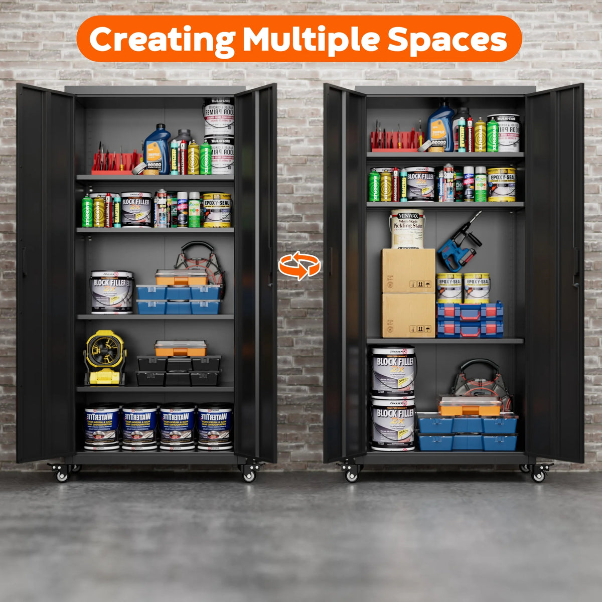 SUPEER 71" Metal Storage Cabinets with Wheels and Pegboards, Industrial Cabinet with 2 Drawers and 2 Adjustable Shelves,, Assembly Required