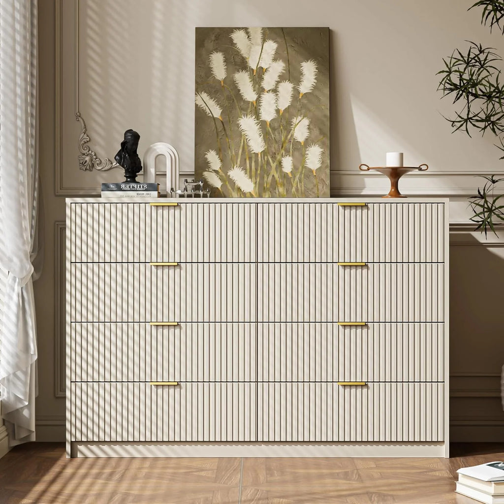 Furniway Black Dresser for Bedroom, 8 Drawer Double Dresser, Modern Chest of Drawers for Bedroom, Living Room, Entryway and Closet, 55" L x 15.7" D x 37.4" H