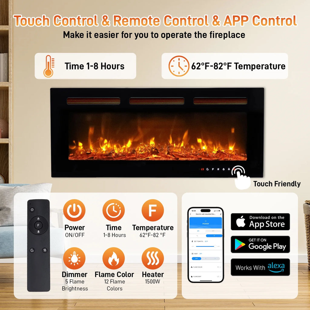 Ktaxon 30" Electric Fireplace, Freestanding/Inserts/Wall Mounted Fireplace Heater with Remote Control, 12 Adjustable Flame Colors, Log & Crystal, 8H Timer for Living Room, Bedroom