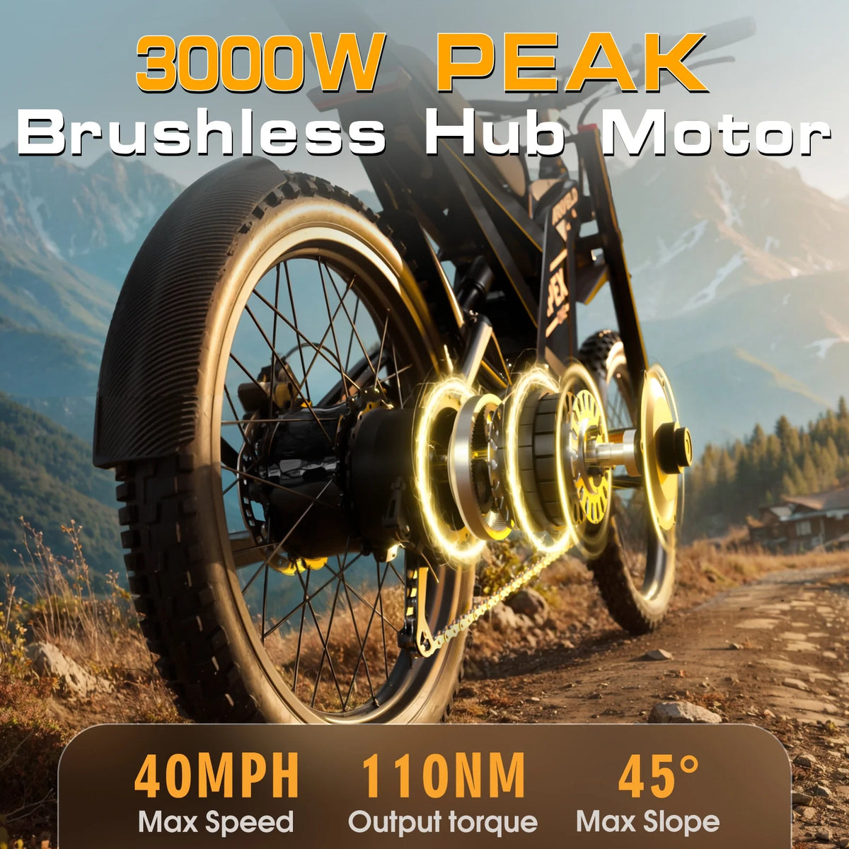 Arkveld Electric Bike for Adults, Peak-3000W, Max 40MPH and 80Miles Electric Motorcycle,25" Fat Tire Dirt Bike, APEX1 7-Speed E-Bike，White