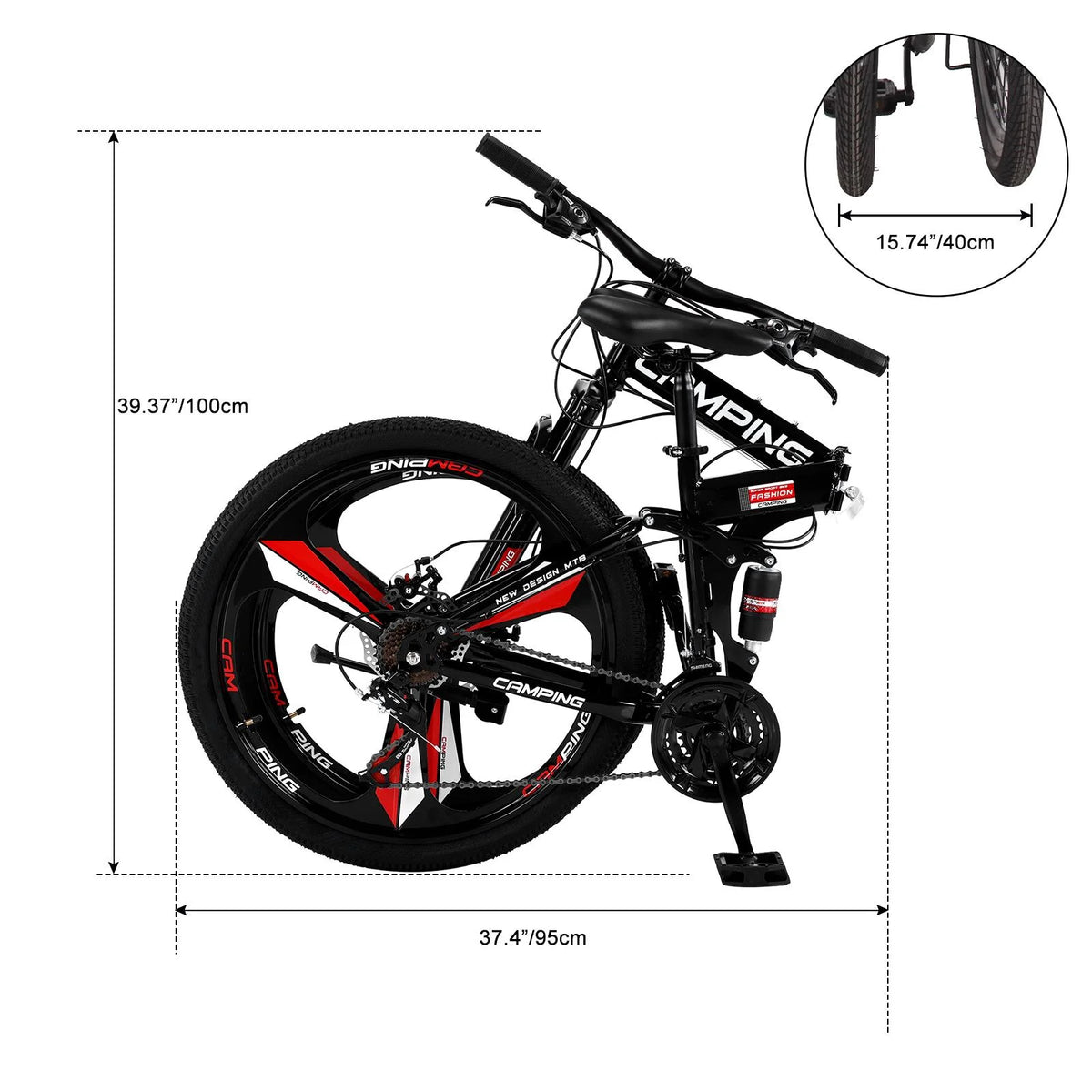 Ktaxon 26 inch 21 Speeds Folding Mountain Bike High Carbon Steel, for Adults Men Women, Red