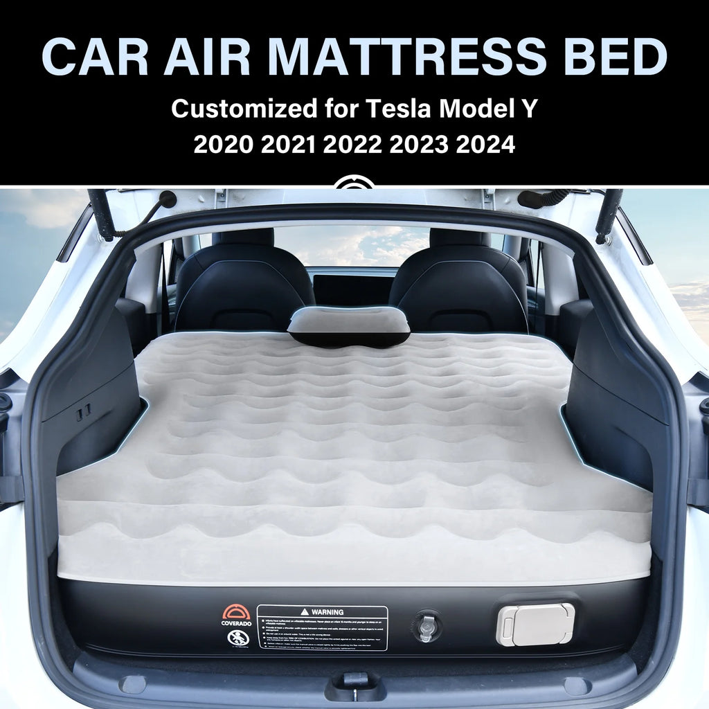 Coverado Car Air Mattress Custom Tesla Model Y 2021-2024, Inflatable Outdoor Camping Air Bed with Car Air Pump, Gray Thickened Flocking Air Bed