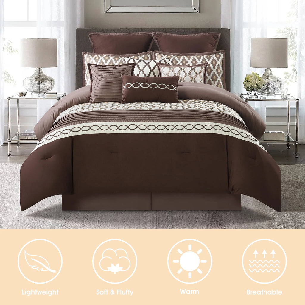 LANCO MODERN LIFESTYLE King Size Comforter Set, Burgundy, 10 Piece Bed in a Bag for All Seasons, Luxury Extreme Comfort Bedding Sets with Bedskirt, Pillow Shams, Euro Shams and Decor Pillows