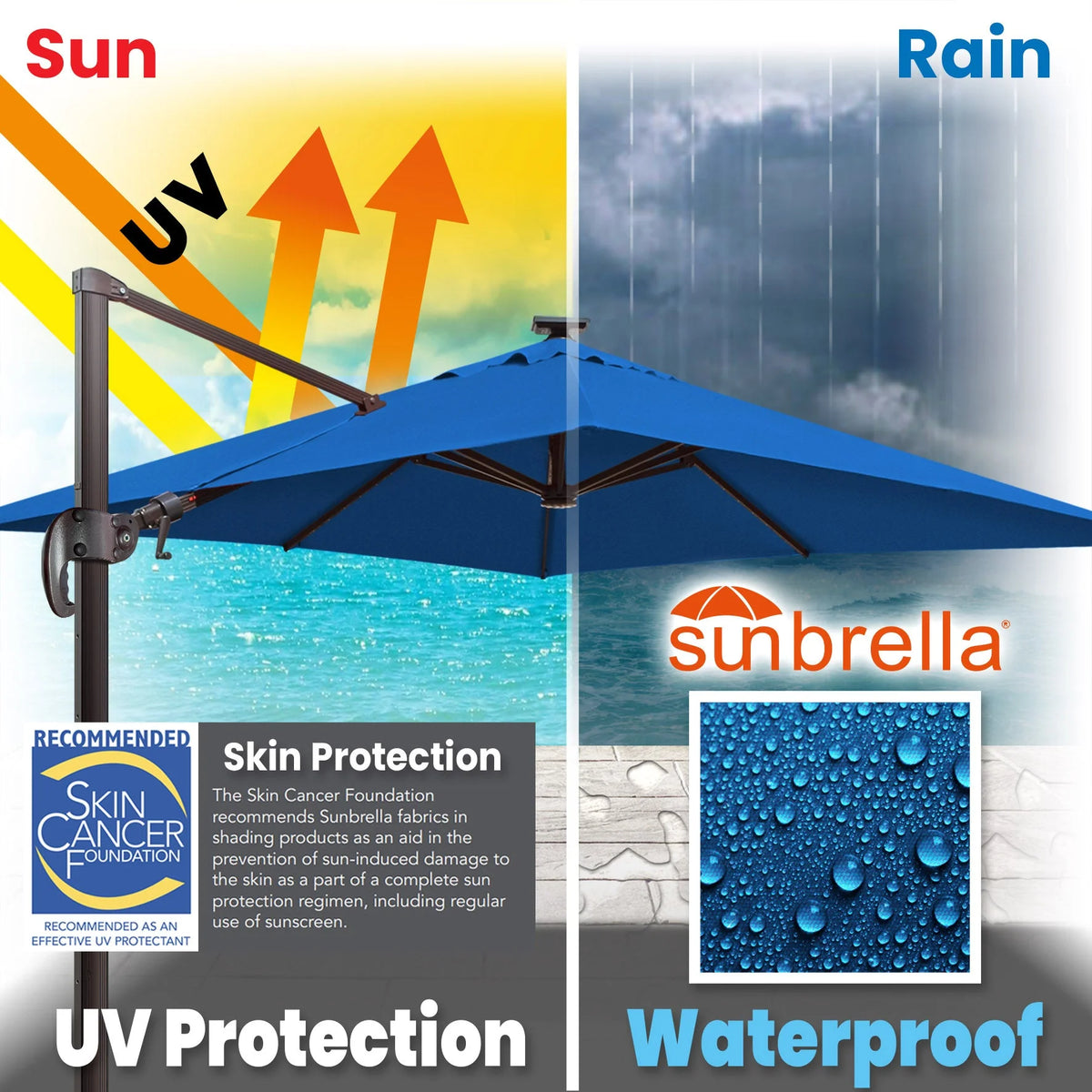 SUNRISEUMBRELLA Square 10'x10' Deluxe Roma square cantilever umbrella, With LED light(Heather Beige)