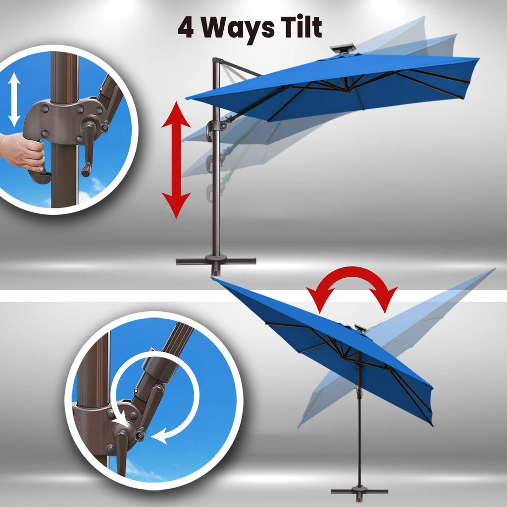 SUNRISEUMBRELLA Square 10'x10' Deluxe Roma square cantilever umbrella, With LED light(Heather Beige)