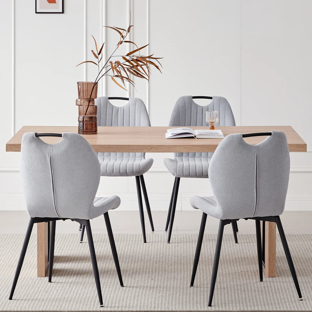 5pcs Rectangle Dining Table Chairs Set for 4, 63" Farmhouse Wood Kitchen Table with 4 Upholstered Mid Century Modern Boucle Chairs for Dinner, Living Dining Room, Apartment, Beige