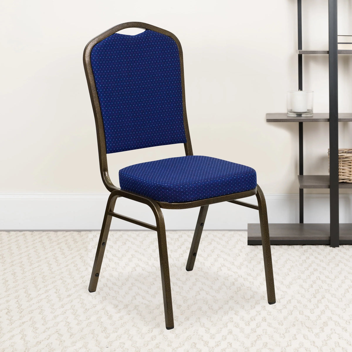 Flash Furniture 4 Pack HERCULES Series Crown Back Stacking Banquet Chair in Black Patterned Fabric - Gold Vein Frame
