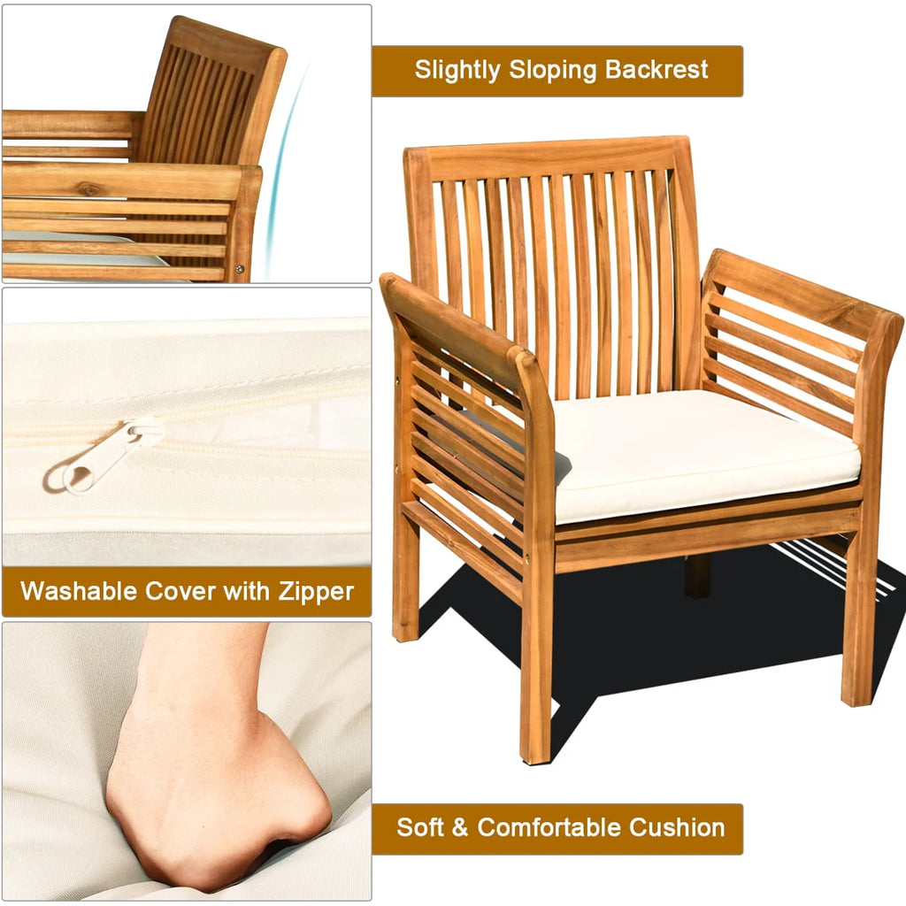 Costway 4 PCS Outdoor Acacia Wood Sofa Furniture Set Cushioned Chair Coffee Table Garden