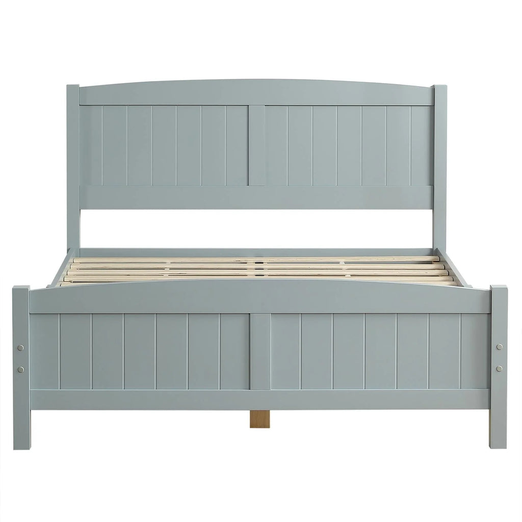 Zimtown Queen Bed Frame,Solid Pine Wood Kids Twin Platform Bed Frame, Bedroom Queen Bed with Headboard for Adults, Gray