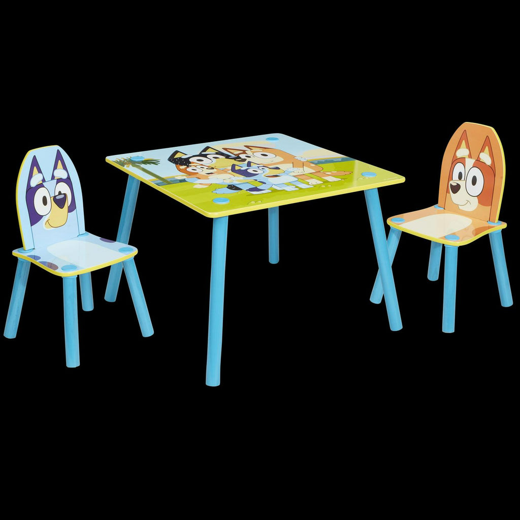 Bluey. Wooden Kids Table and 2 Chairs Set. 23.2 x 23.2 x 17.1 inches Bluey and Bingo Chairs. Preschool. 18 m+