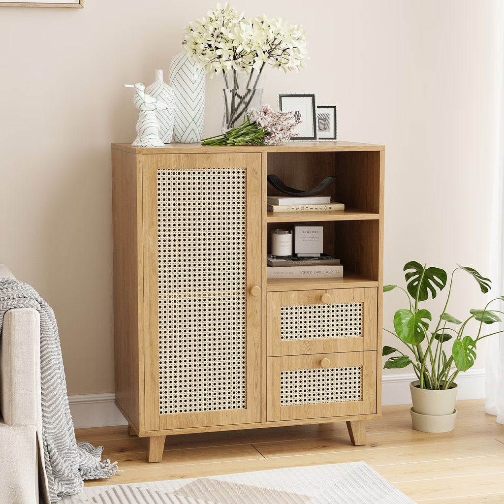 STARY Sideboard Buffet Cabinet, Accent Cabinet with Drawers and Adjustable Shelf for Kitchen, Living Room, Entryway, Nature