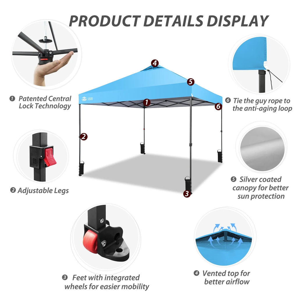 CROWN SHADES 8x8 Pop Up Canopy with One Push Setup Easy Outdoor Sun Shade for Events Parties Camping Forest Green