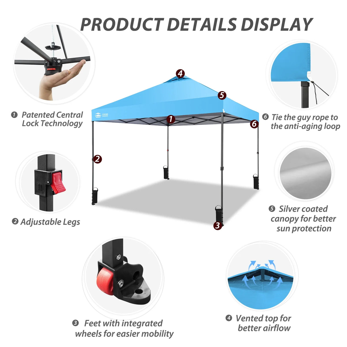 CROWN SHADES 8x8 Pop Up Canopy with One Push Setup Easy Outdoor Sun Shade for Events Parties Camping Forest Green
