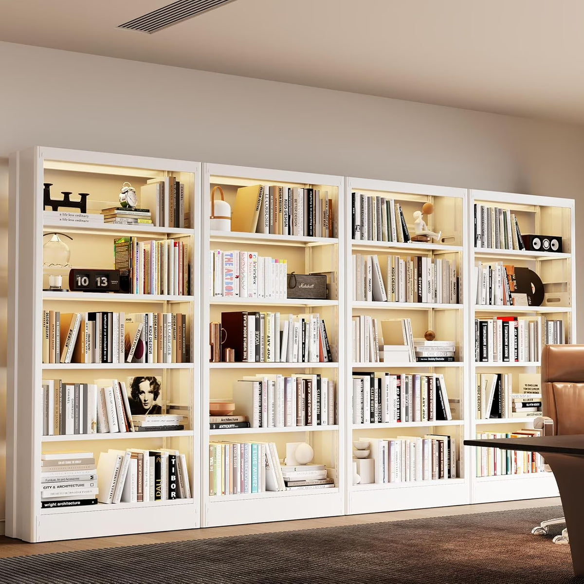 5 Tier White Metal Bookshelf, 71" H Bookcase with Adjustable Shelves,Heavy Duty Storage Bookshelves Tall Bookcase for Library,Office,Bedroom,Living Room,Classroom,Including Book Stopper(White)