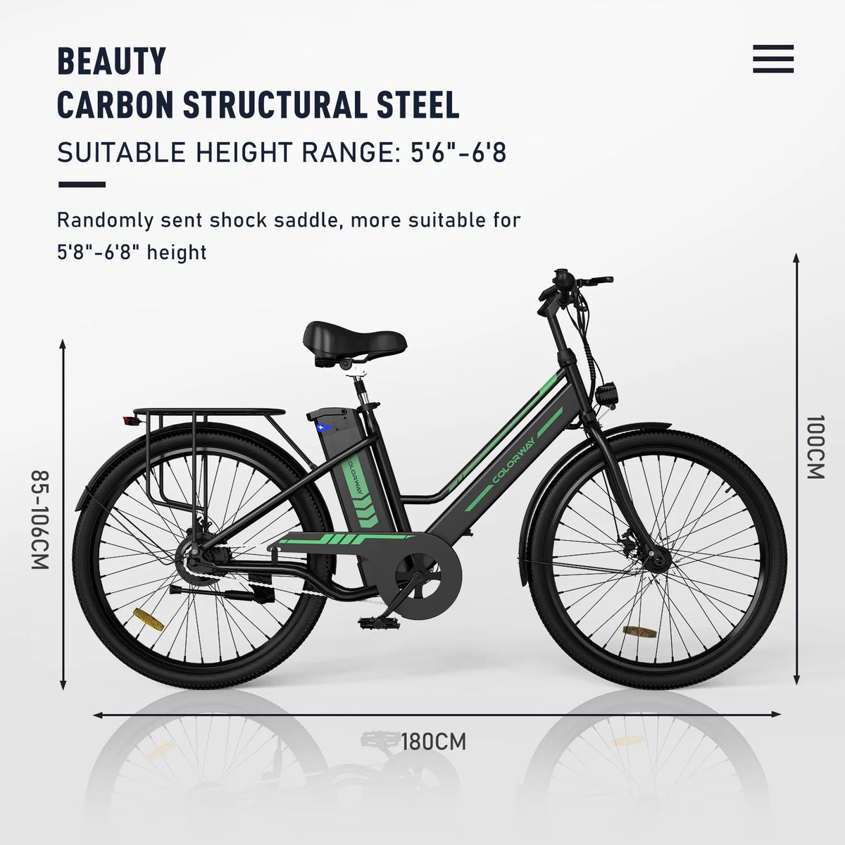 COLORWAY 26" Electric Bike for Woman, 500W Powerful Motor, 36V 12AH Removable Battery E Bike, , Max. Speed 19.9MPH Electric Bicycle UL2849
