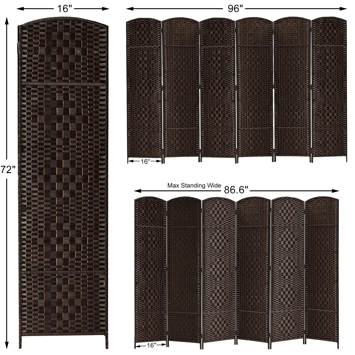 3-Panel Room Divider, 6 ft Office Partition Walls Wood Divider Folding Portable Privacy Screen, Room Dividers and Folding Privacy Screens for Home, Room Separator Wall Dividers,Black