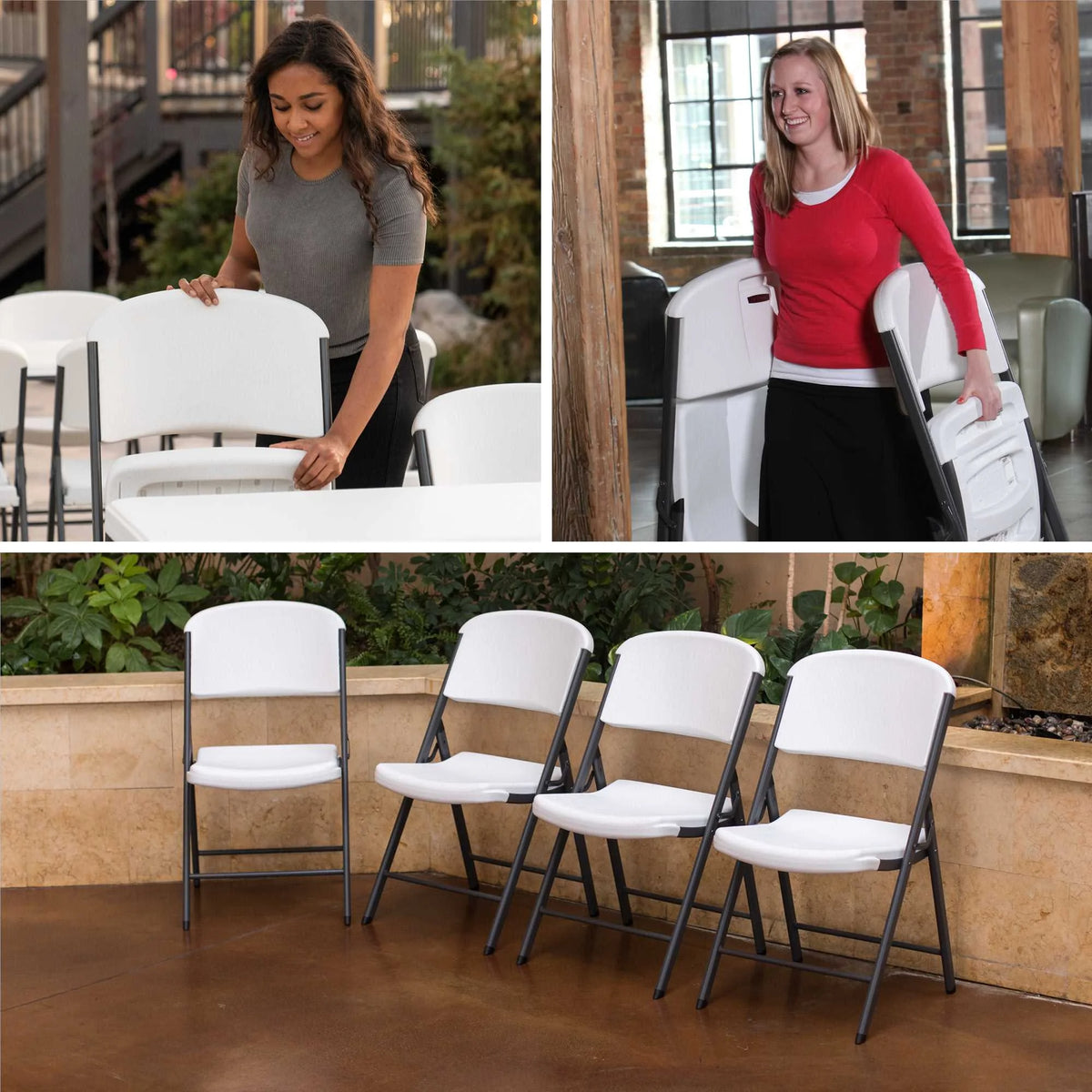 Lifetime Combo Set of (4) 8-Foot Rectangle Folding Tables & (32) Chairs, Indoor/Outdoor Use, White (80147)