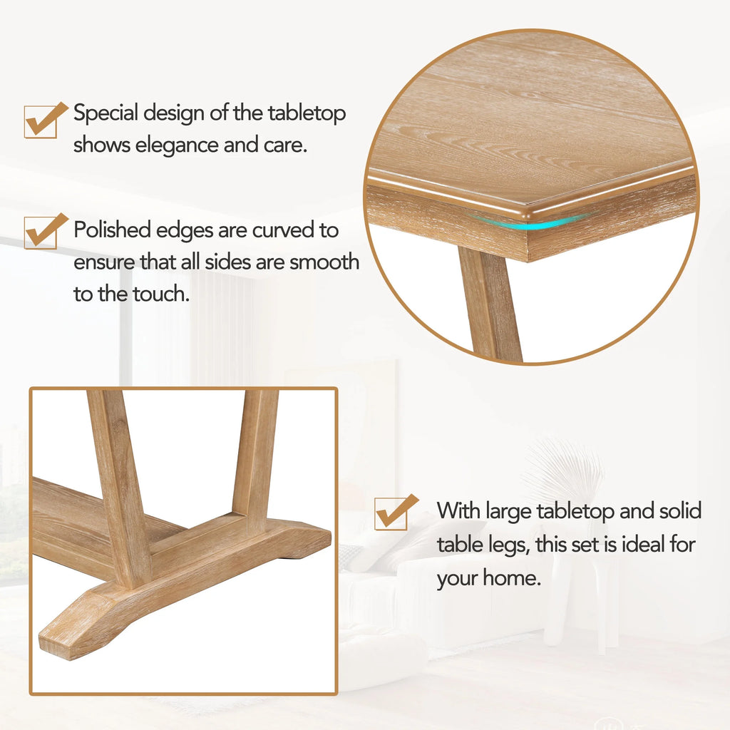 5 Piece Dining Table Set, Atumon Dining Table Set for 4, Wood Dining Room Set with 1 Table and 4 Upholstered Chairs, Farmhouse Dining Table Set for Kitchen Dining Room Apartment, Natural
