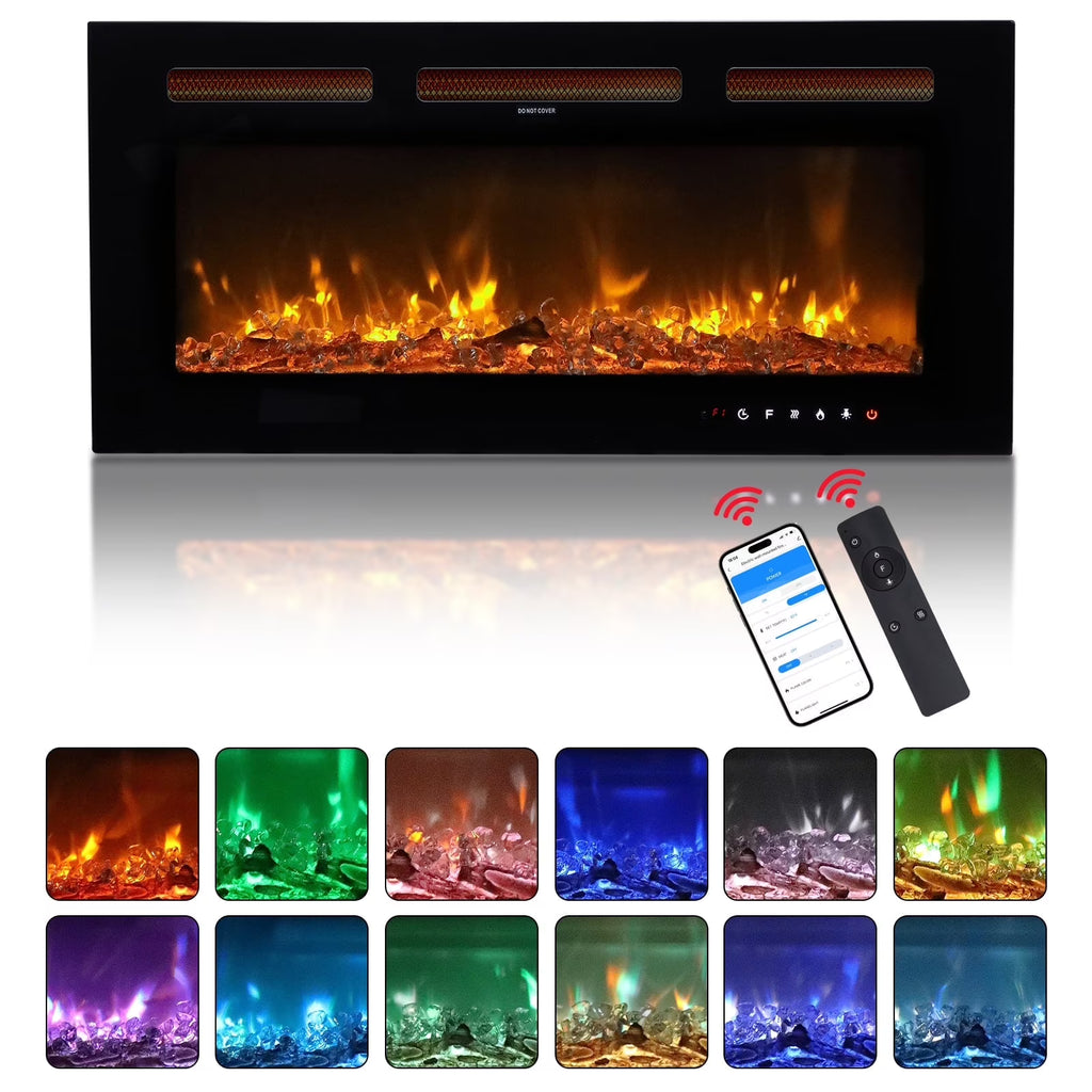 Ktaxon 30" Electric Fireplace, Freestanding/Inserts/Wall Mounted Fireplace Heater with Remote Control, 12 Adjustable Flame Colors, Log & Crystal, 8H Timer for Living Room, Bedroom
