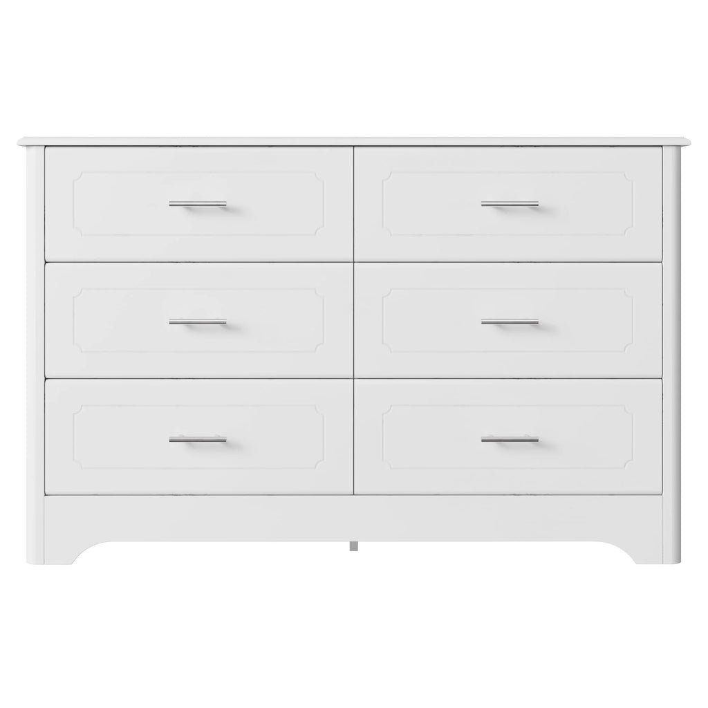 Homfa Double Dresser with 6 Drawer, White Horizontal Dresser Chest for Bedroom
