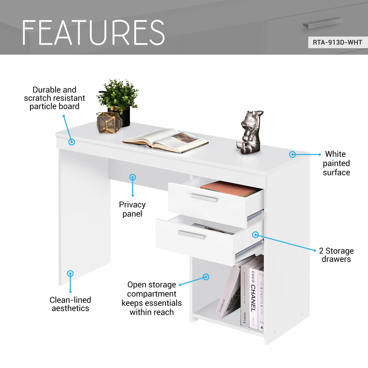 Techni Mobili Home Office Computer Desk with Storage, Espresso