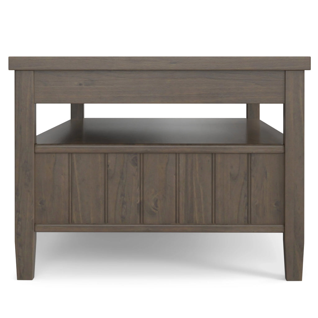 Simpli Home Lev SOLID WOOD 48 inch Wide Rectangle Transitional Lift Top Coffee Table in Smoky Brown