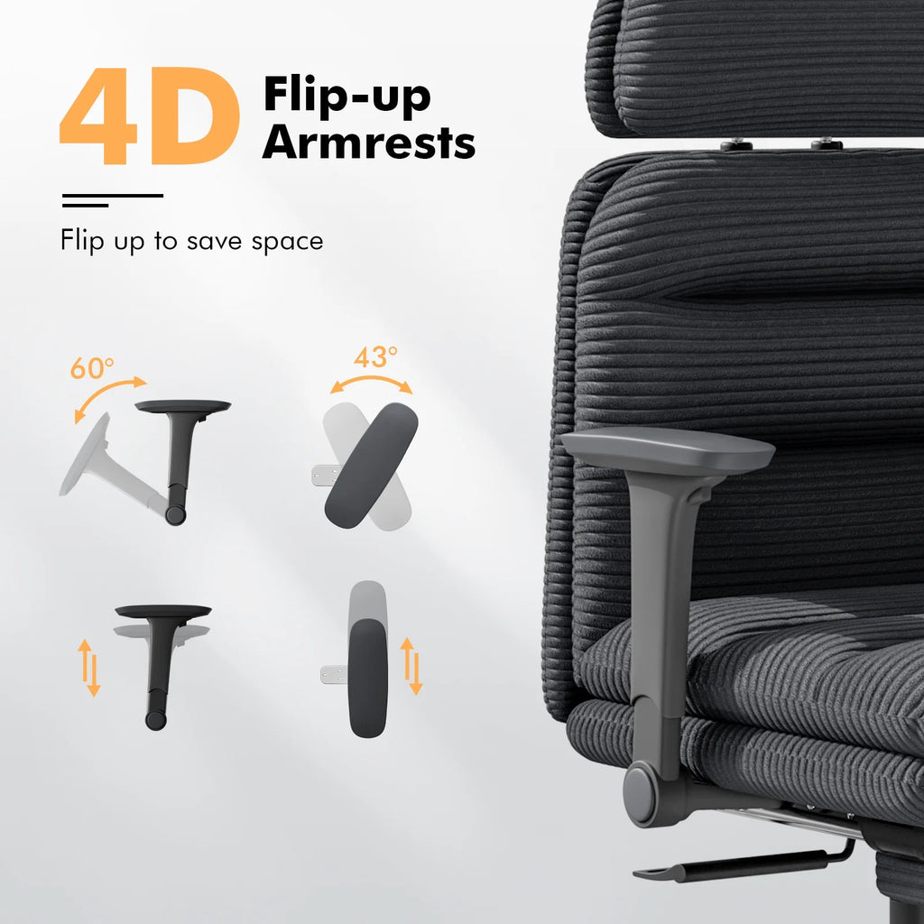 Ninecer Ergonomic Office Chair with Footrest, Big and Tall Computer Desk Chair for Adults, Adjustable Swivel Chair with Headrest Lumbar Support, Black