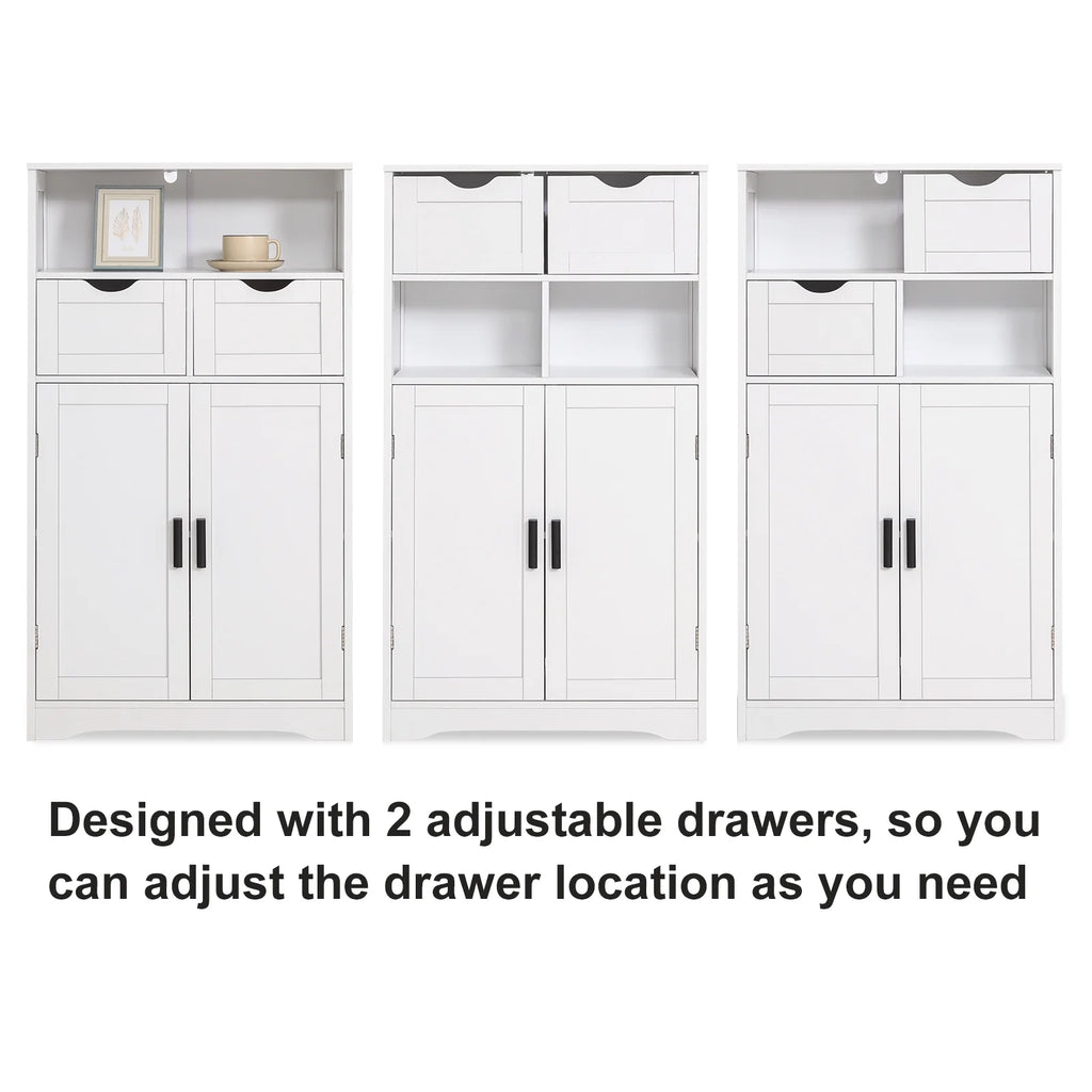 FANGSUM Rattan Storage Cabinet with 2 Drawers & 2 Shelves, Floor Cabinet for Living Room