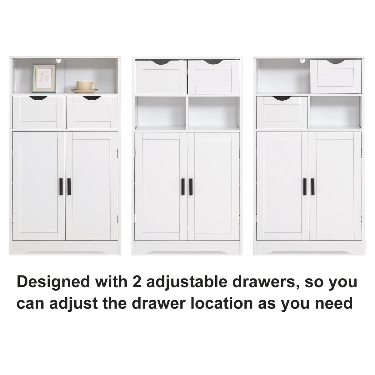 FANGSUM Rattan Storage Cabinet with 2 Drawers & 2 Shelves, Floor Cabinet for Living Room