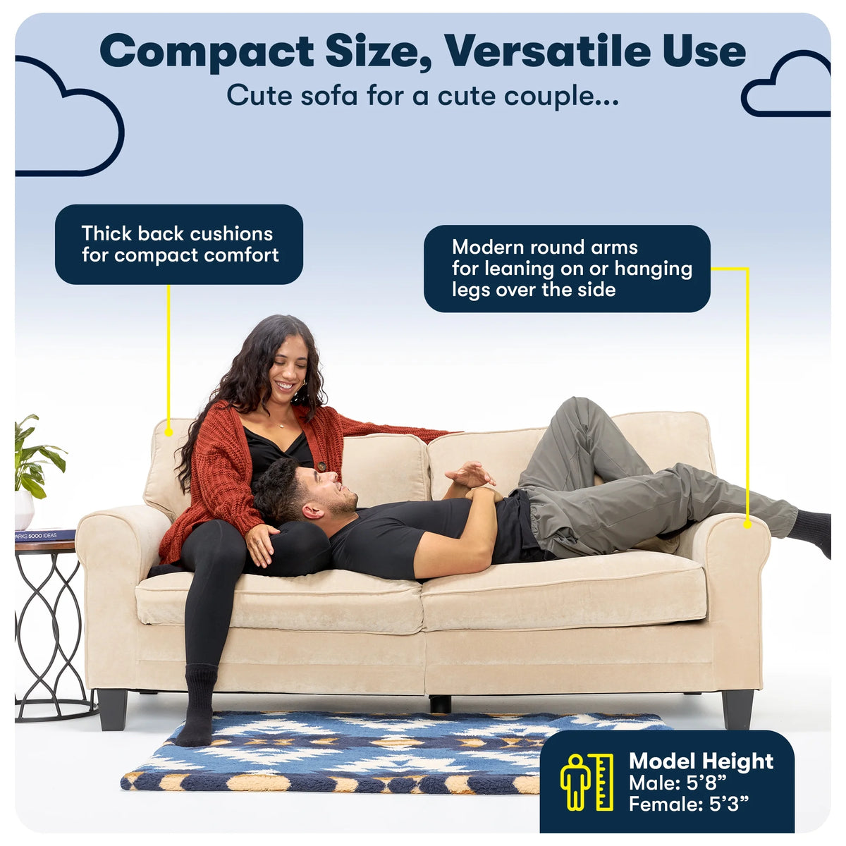 Serta Copenhagen 73" Rolled Arm Sofa with Removable Covers Light Gray